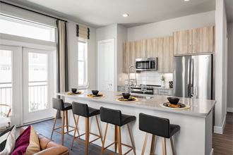 kitchen with barstools