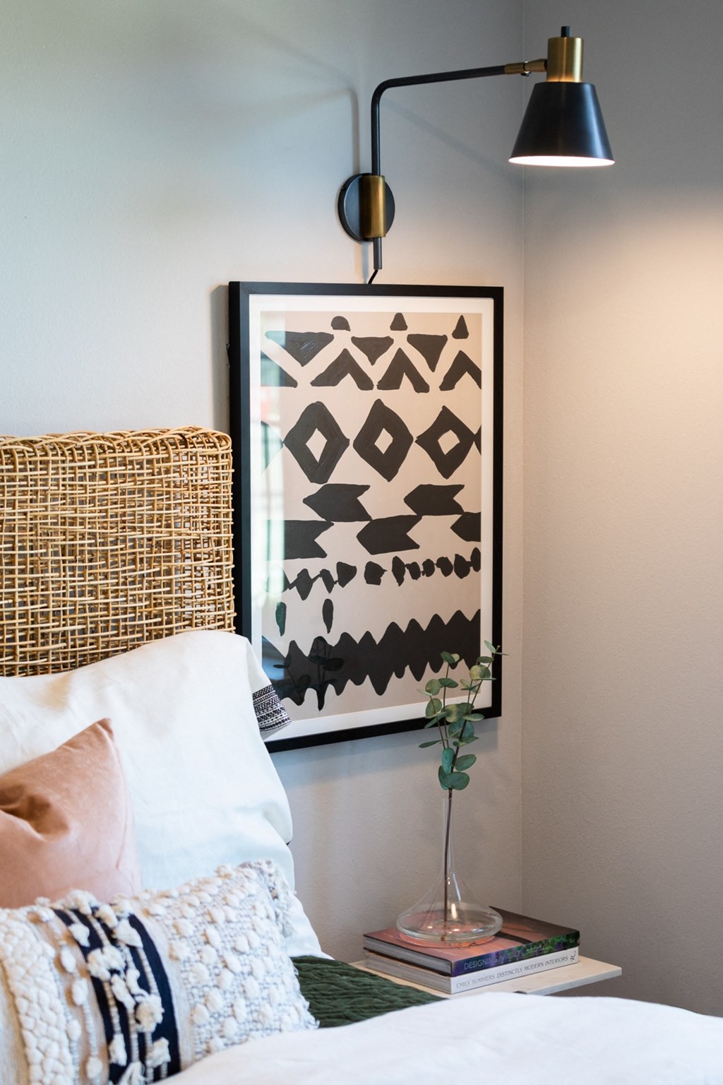 master bedroom lamp and wall decor