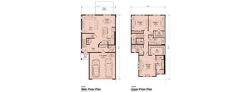 A floor plan of a house with two bedrooms, a living room, a kitchen, a bathroom, and a garage.