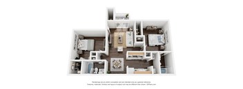A 3D floor plan of a house with multiple rooms.