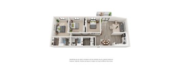 A floor plan of a house with a kitchen, living room, dining room, and bedrooms.