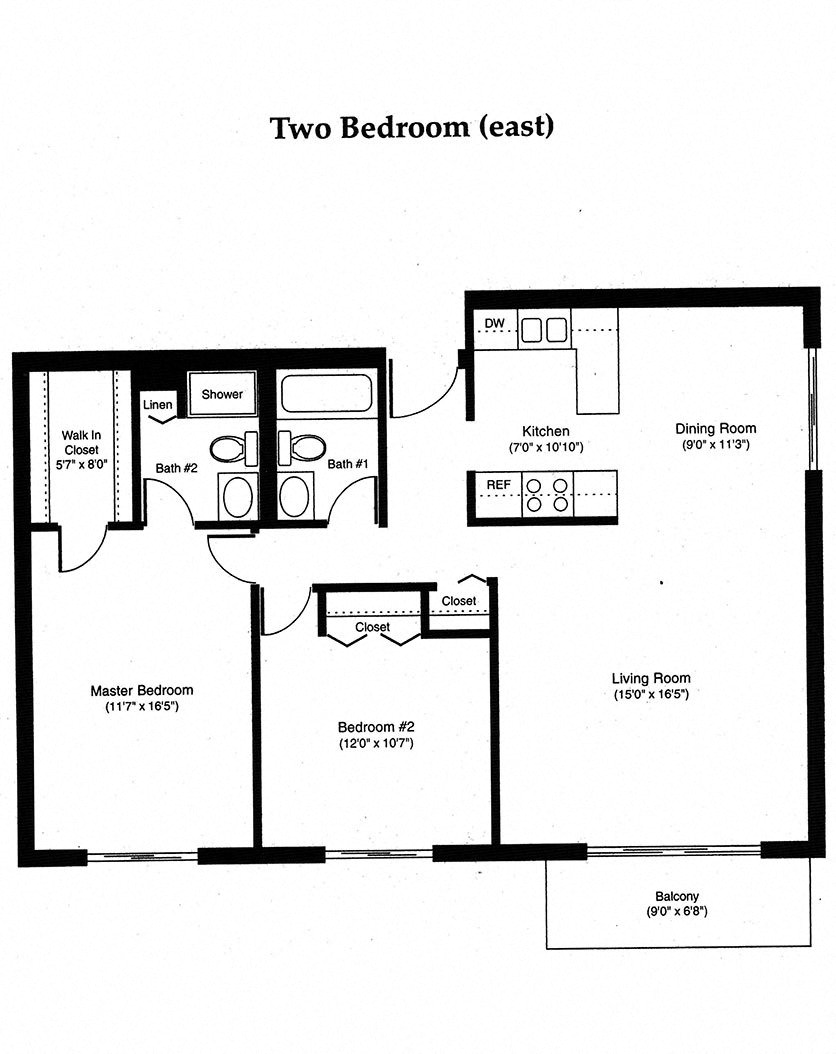 the floor plan for two bedrooms with a bathroom and a closet