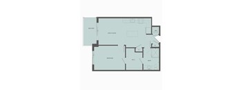 A floor plan of a house with a balcony, great room, bedroom, bath, and workshop.
