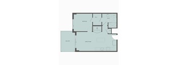 A floor plan of a house with a balcony, two bedrooms, a great room, a bath, a W.I.C., and a W.D.