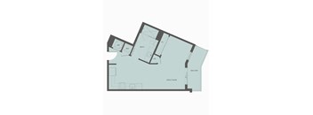 A floor plan of a house with a bath, great room, balcony, and other rooms.
