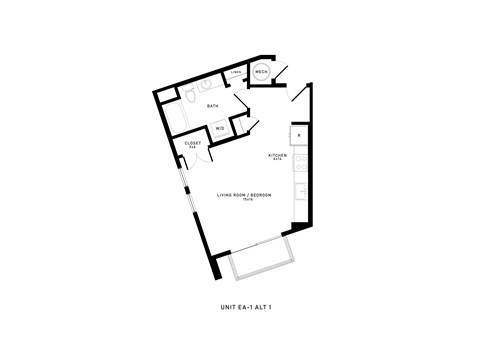 A floor plan of a living room and bedroom.