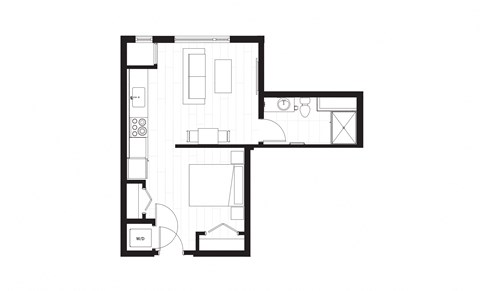 bedroom floor plan of a small house with a pool and a terrace
