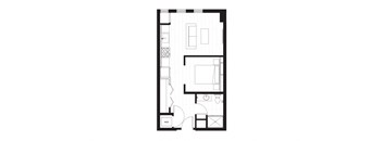 rectangular floor plan of a small house with a garage and a balcony