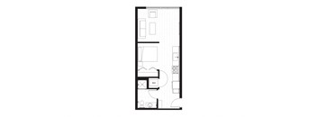 bedroom floor plan of a small apartment with a closet