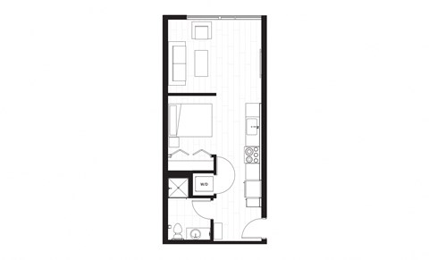 bedroom floor plan of a small apartment with a closet