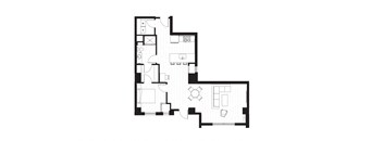 floor plan of the apartment with bedroom and kitchen in a modern style