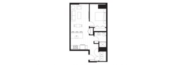 bedroom floor plan of a small apartment with a closet