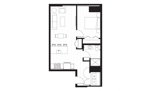 bedroom floor plan of a small apartment with a closet