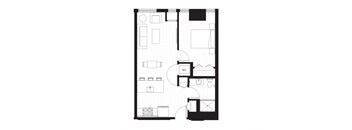 floor plan of the small apartment with bedroom and living room and kitchen