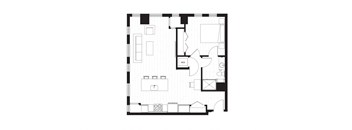 floor plan of the apartment with bedroom and living room in a modern style