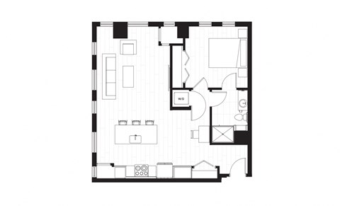 floor plan of the apartment with bedroom and living room in a modern style