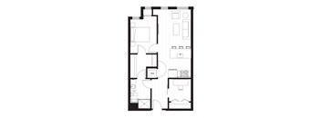 bedroom floor plan of a small apartment with a closet