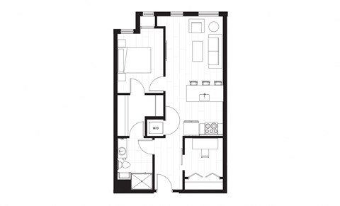bedroom floor plan of a small apartment with a closet
