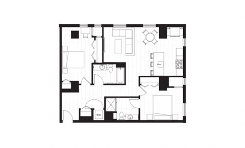 black and white floor plan of a modern apartment