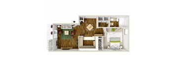 A 3D rendered image of a house interior.