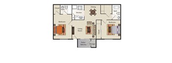 a floor plan of a living room and a kitchen