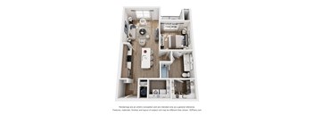 A 3D floor plan of a house with labeled rooms.