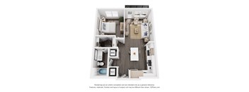 a 1 bedroom floor plan with a bathroom and a living room