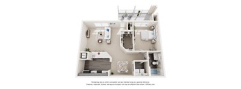 a stylized floor plan of a 1 bedroom192 sq ft