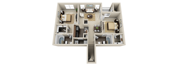 a 3d floor plan of a house with a bedroom and a living room