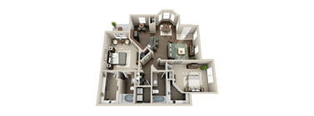 a 3d rendering of a floor plan with a bedroom and living room