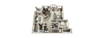 3d floor plan of a 2100 sq ft studio
