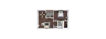 a 1 bedroom floorplan with a bathroom and a living room