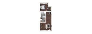 a floor plan of a 1 bedroom floor plan with a bathroom and a living room