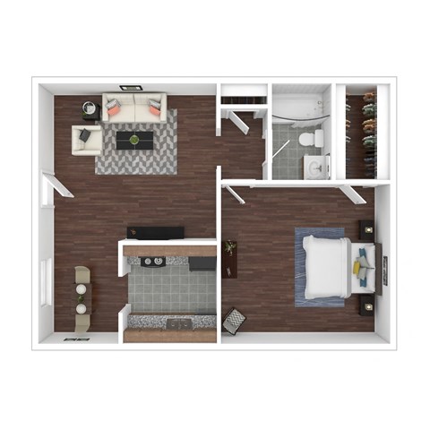 a stylized floor plan with a bedroom and a bathroom