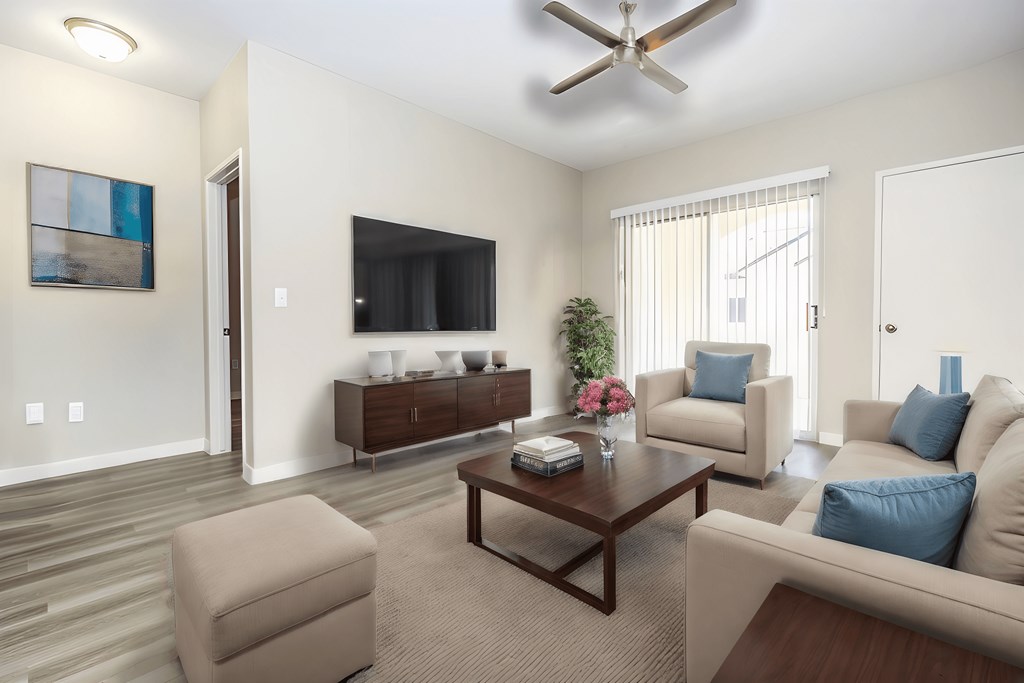 a living room with a couch and a coffee table