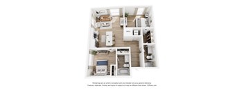A floor plan of a house with a kitchen, living room, and bathrooms.