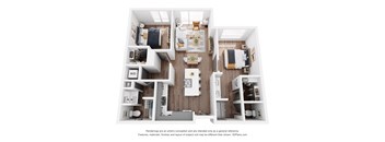 A 3D floor plan of a house with labeled rooms.