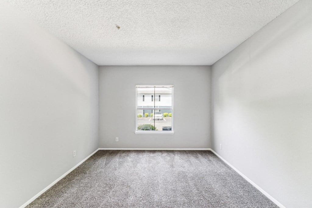 an empty room with carpet and a window