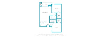 A floor plan of a house with a living/dining room, two bathrooms, a kitchen, and two bedrooms.