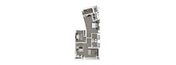A 3D floor plan of a house with multiple rooms.