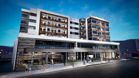 A modern building with a Watermark sign on the front.