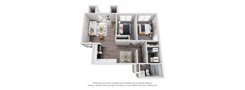a stylized floor plan with a bedroom and living room