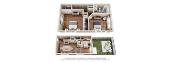 A floor plan of a two-bedroom apartment with dimensions and a disclaimer.