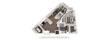 a 1 bedroom floorplan is shown with a bathroom and a living room