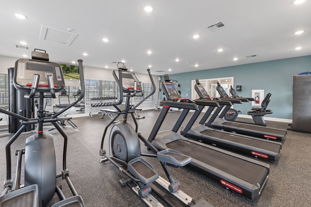 the gym with cardio equipment at the preserve at greatstone