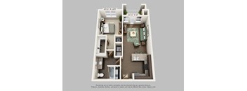 a 3d floor plan with a bedroom and a living room