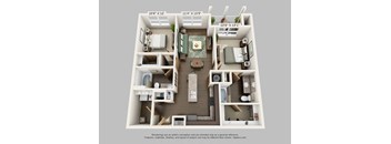 a 3d floor plan of a house with furniture and a balcony