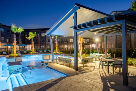 night time pool view