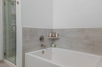 a bathroom with a bathtub and a shower - Photo Gallery 16