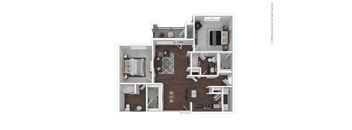 A floor plan of a house with a kitchen, living room, and two bedrooms.